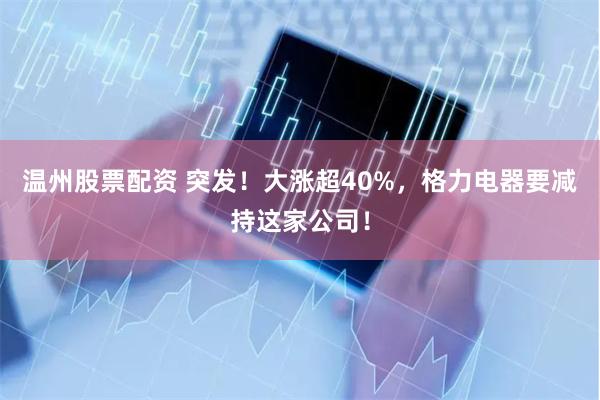 温州股票配资 突发！大涨超40%，格力电器要减持这家公司！